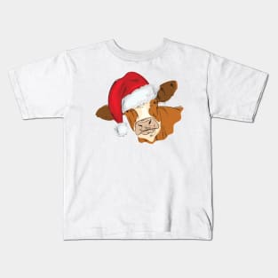 Cow Christmas Santa Hat Kids T-Shirt